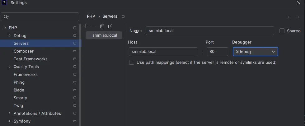 debug server PhpStorm